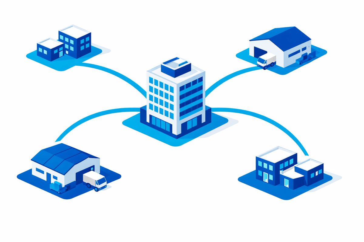 Growing company expanding from one office to multiple connected sites as alternative a SAP Business One scenario