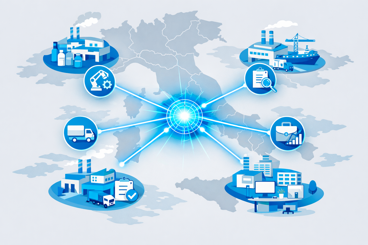 Hub centrale di dati che collega più stabilimenti e reparti di un’azienda plastica