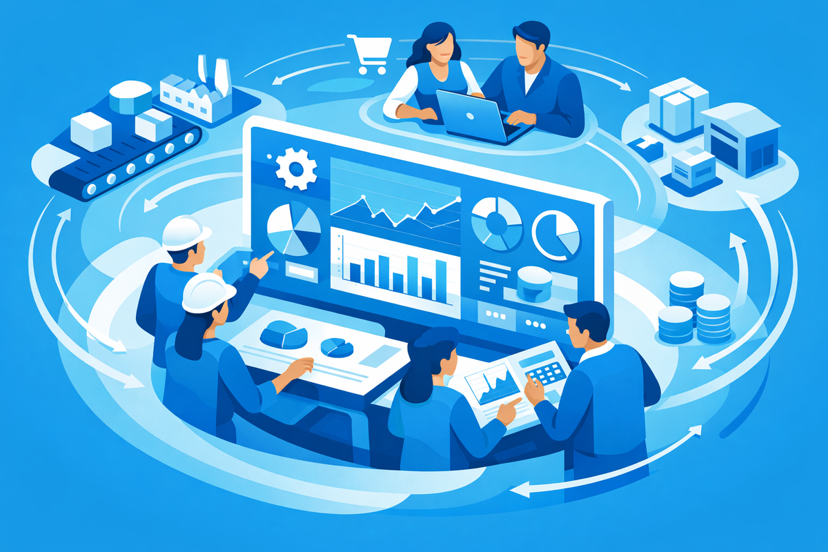 Unified dashboard for production, purchasing, and finance teams in automazione processi con ERP per PMI manifatturiere