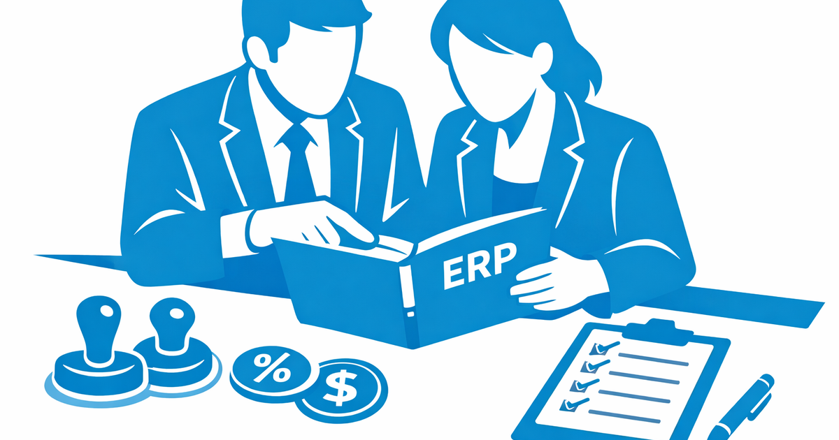 CFO and operations manager reviewing ERP project folder with tax incentive stamps for bonus fiscale 2026 per investimenti ERP