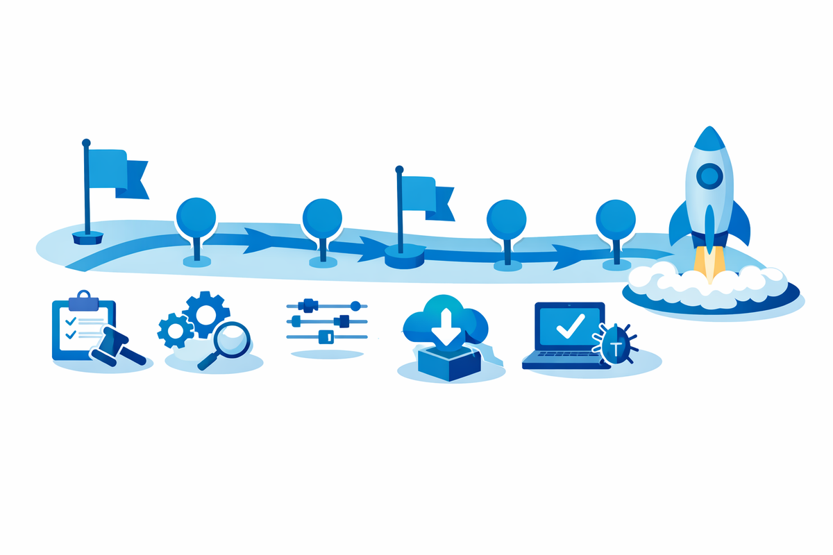 Phased roadmap with milestones illustrating checklist implementazione SAP Business One project stages for PMI