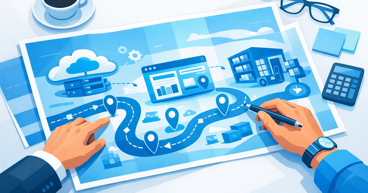 Italian SME planning ERP journey with a roadmap showing cloud, web app, and warehouse for roadmap SAP Business One 2026